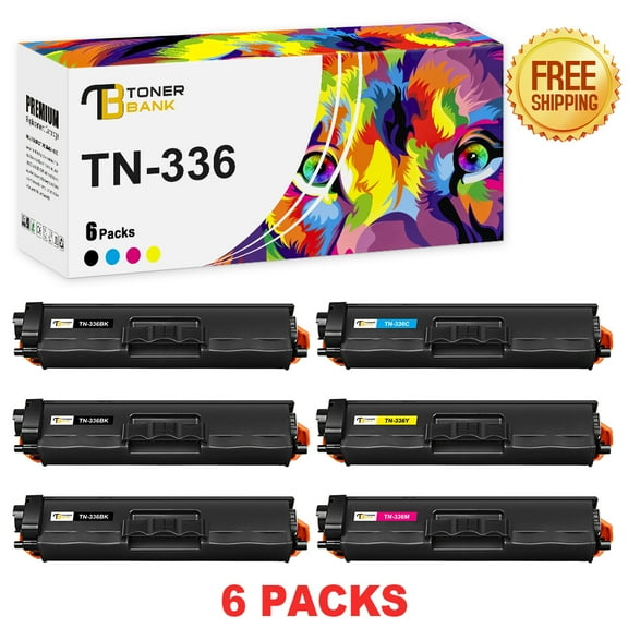 Toner Bank Compatible Toner Cartridge Replacement for Brother TN 336 TN-336BK TN-336C TN-336M TN-336Y High Yield (3 * Black, Cyan, Magenta, Yellow, 6-Pack)
