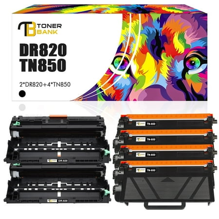 Toner Bank 6-Pack Compatible Toner & Drum Unit for Brother DR-820 TN-850 DCP-L5500DN L5650DN HL-L5100DN L5200DWT L6200DWT L6250DW L6400DWT MFC-L5700DW (4 x TN-850 Toner + 2 x DR-820 Drum)
