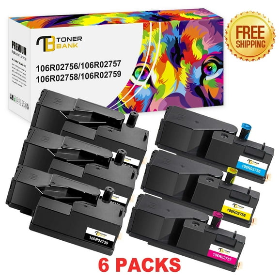 Toner Bank 6-Pack Compatible Toner for Xerox 106R02759 Phaser 6020 6022 WorkCentre 6025 6027 3 * Black, Cyan, Magenta, Yellow
