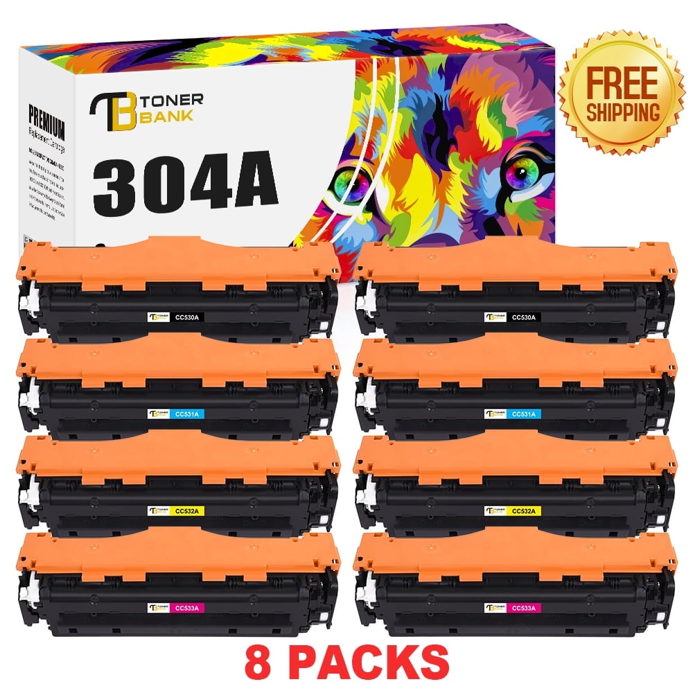 Toner Bank 8-Pack 304A Toner Cartridge Replacement for 304A CC530A CC531A CC532A CC533A 304A Color LaserJet CP2025 CP2025N CP2025DN (2K2C2M2Y)
