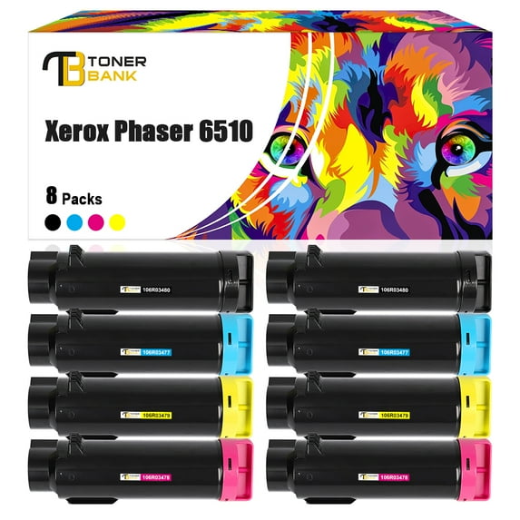 Toner Bank 8-Pack Compatible Toner Cartridge for Xerox 106R03480 106R03477 106R03479 106R03478 Phaser 6510N WorkCentre 6515N Printer Ink (2*Black,2*Cyan,2*Magenta,2*Yellow)