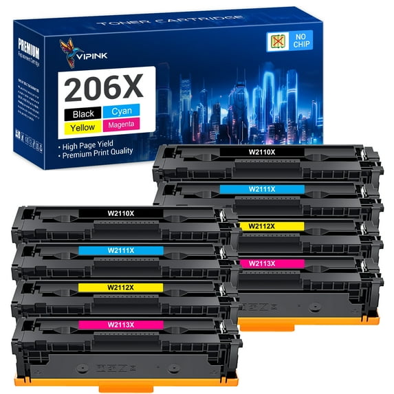 VIPink 8-Pack Compatible Toner for HP W2110X 206X Pro MFP M283fdw M255dw MFP M283cdw M282nw M283 M255 Printer Ink NO CHIP, 2 * Black, 2 * Cyan, 2 * Magenta, 2 * Yellow