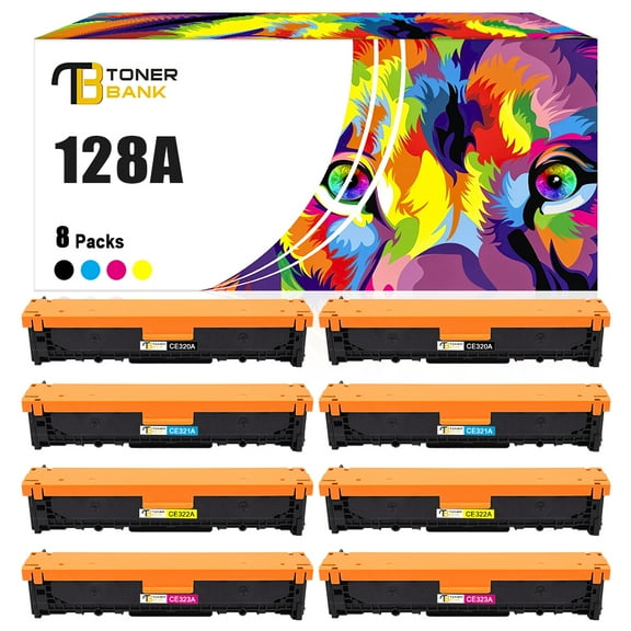 Toner Bank 8-Pack Compatible Toner for HP CE320A 128A LaserJet Pro CP1525N CP1525NW CM1415FN CM1415FNW MFP Laser Printer (2 * Black,2 * Cyan,2 * Magenta,2 * Yellow)