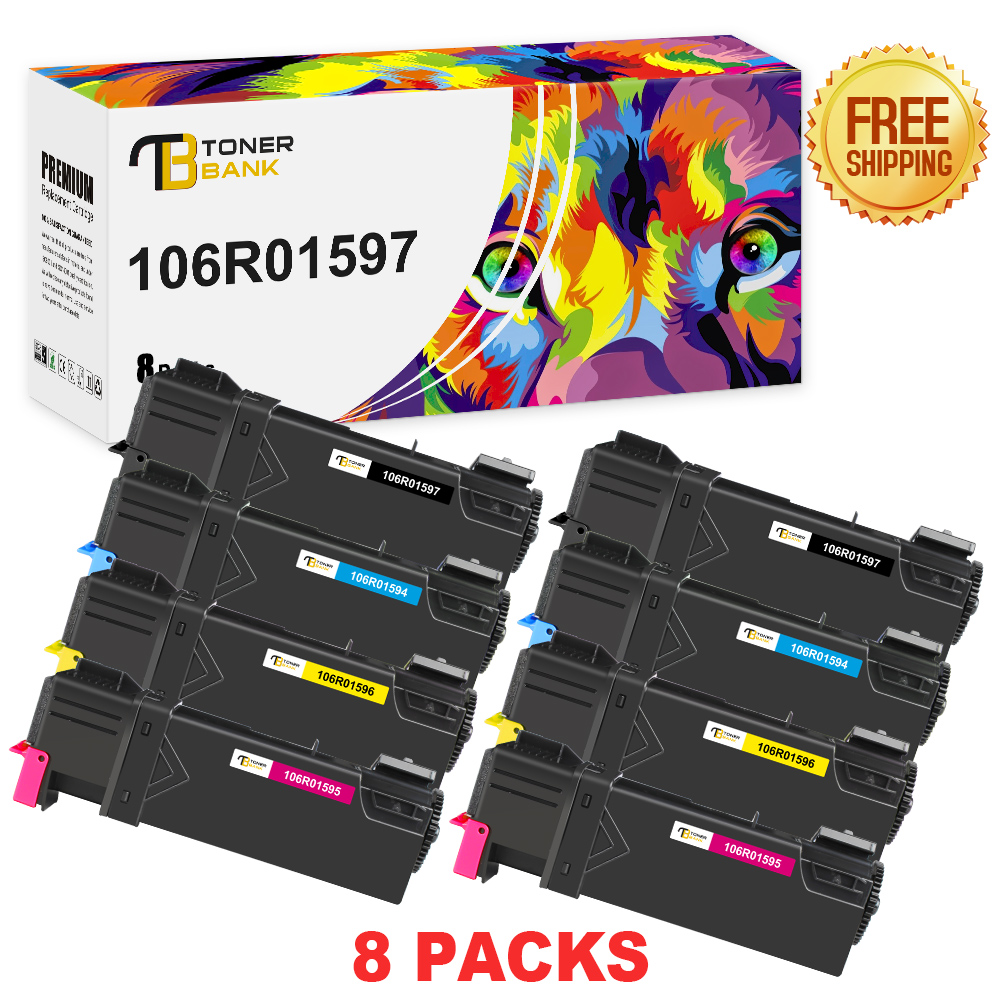Toner Bank 8-Pack Compatible Toner for Xerox 106R01596 Phaser 6500 6500N 6500DN WorkCentre6505 6505N 6505D Printer Cartridge 2x Black, 2x Cyan, 2x Magenta, 2x Yellow - image 1 of 8