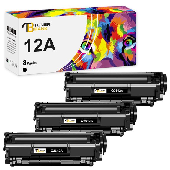 Toner Bank Compatible 12A Black Toner for HP Q2612A 12A LaserJet 1010 1012 1022 3015 3020 3055 M1005MFP M1319MFP Printer Ink (Black, 3-Pack)