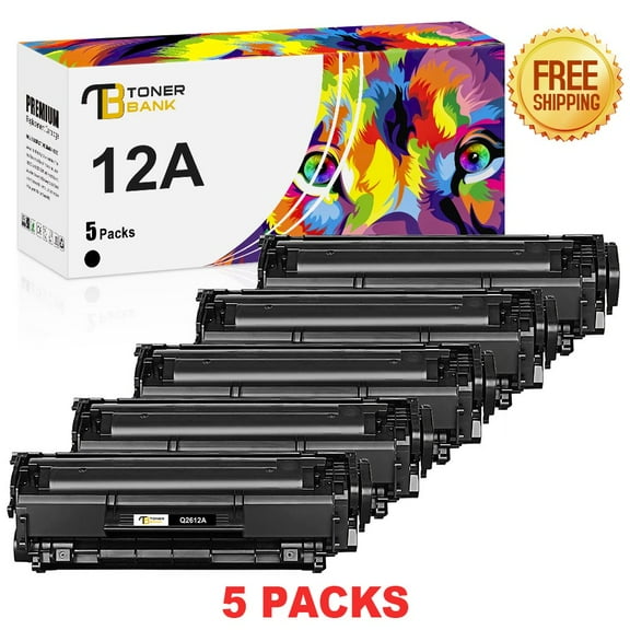 Toner Bank Compatible 12A Q2612A Toner Replacement for HP 12A Q2612A Laserjet 1012 1022 1020 1018 1022N 1010 3015 3050 3030 3052 3055 M1319F Printer Ink (5-Pack, Black)