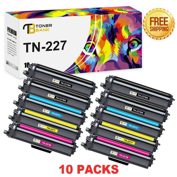 Toner Bank Compatible Toner Cartridge for Brother TN227BK TN227C TN227M TN227Y TN227 MFC-L3770cdw MFC-L3750cdw MFC-L3710cw HL-L3270cdw HL-L3210cw HL-L3290cdw HL-L3230cdw (4xBk, 2xC, 2xM, 2xY, 10-Pack)