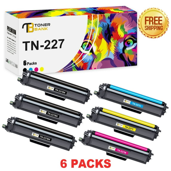 Toner Bank Compatible Toner Cartridge for Brother TN227BK TN227C TN227M TN227Y TN227 MFC-L3770cdw MFC-L3750cdw MFC-L3710cw HL-L3270cdw HL-L3210cw HL-L3290cdw HL-L3230cdw (3xBk, C, M, Y, 6-Pack)
