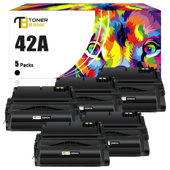 Toner Bank Compatible Toner Cartridge Replacement for HP 42A Q5942A Laserjet 4250 4200 4350 4300 4250N 4240 4350N 4250TN 4250DTN 4350DTN 4350TN Printer Ink (Black, 5-Pack)