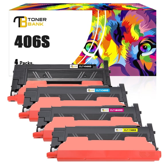 Toner Bank Compatible Toner Cartridge Replacement for Samsung 406S CLT-K406S/XAA CLT-C406S/XAA CLT-M406S/XAA CLT-Y406S/XAA High Yield (Black, Cyan, Magenta, Yellow, 4-Pack)