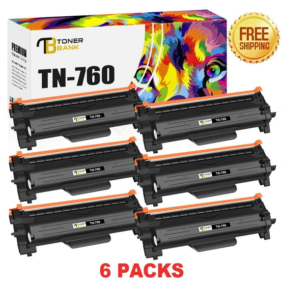 Toner Bank TN760 Toner Cartridge Compatible for Brother TN-760 TN760 TN-730 HL-L2350DW L2395DW DCP-L2550DW MFC-L2710DW L2750DW Printer Ink (Black, 6-Pack)