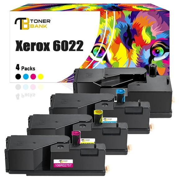 Toner Bank Compatible Toner Cartridge Replacement for Xerox 106R02759 106R02756 106R02757 106R02758 Phaser 6020 6022 WorkCentre 6025 6027 Printer (Black Cyan Magenta Yellow, 4-Pack)