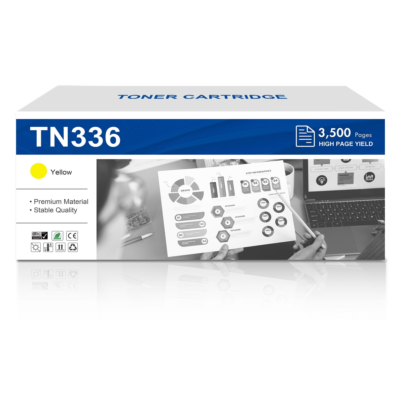 4-Pack TN336 TN-336 Toner Cartridges Replacement For Brother Printers - Black, Cyan, Magenta, Yellow High Yield