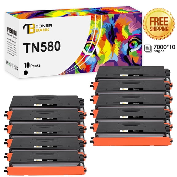 Toner Bank Compatible Toner Cartridge Replacement for Brother TN-580 TN580 High Yield (Black, 10-Pack)