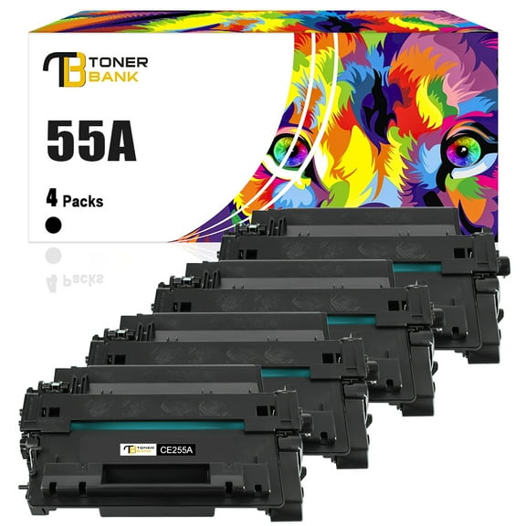 Toner Bank 4-Pack Compatible Toner Cartridge Replacement for HP CE255A LaserJet P3011 Enterprise P3015d P3015Dn P3015x P3016 MFP M525f M525dn flow MFP M525c M521dn M521dw Black