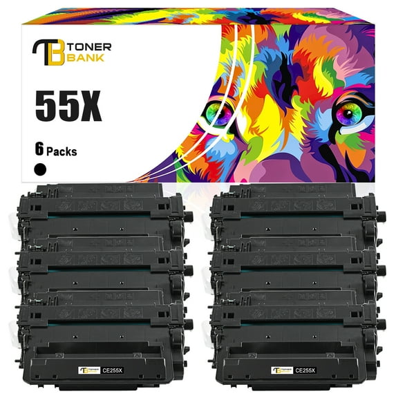 Toner Bank Compatible Toner Cartridge Replacement for HP 55X CE255X High Yield (Black, 6-Pack)