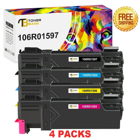 Toner Bank Compatible Toner Cartridge Replacement for Xerox 106R01594 106R01595 106R01596 106R01597 High Yield (Black, Cyan, Magenta, Yellow, 4-Pack)