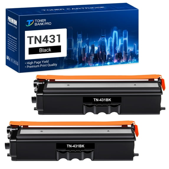 Toner Bank Compatible Toner Cartridge for Brother TN431 TN433 TN 431 TN431BK TN433BK High Yield (Black, 2-Pack)