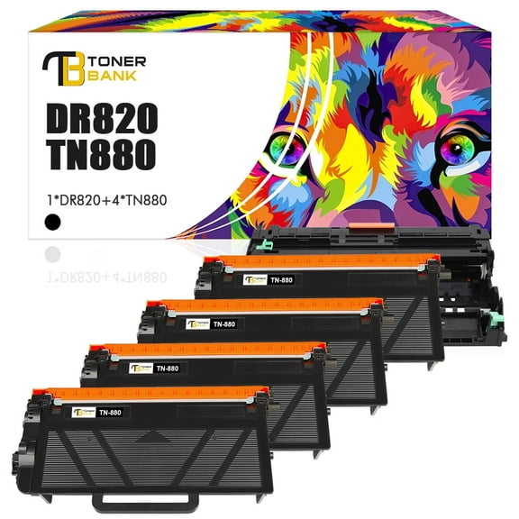 Toner Bank Compatible Toner Drum Unit Set for Brother TN-880 DR-820 HL- L6200DWT L6250DW L6300DW L6400DWT MFC-L6700DW L6750DW L6800DW Printer (4 x TN-880 Toner + 1 x DR-820 Drum Unit)