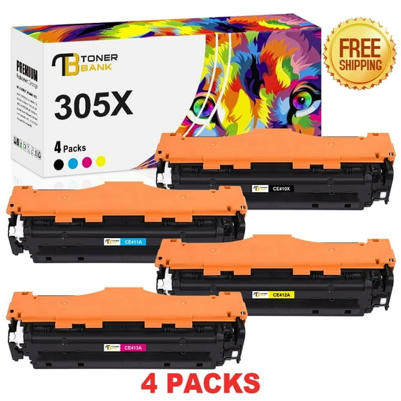 Toner Bank Compatible Toner for HP 305A 305X CE410X CE411A CE412A CE413A Laserjet Pro 400 M451dn M451nw M475dn M476nw M476dw M476dn M451dw M375nw Printer Ink (BK+C+M+Y, 4-Pack)