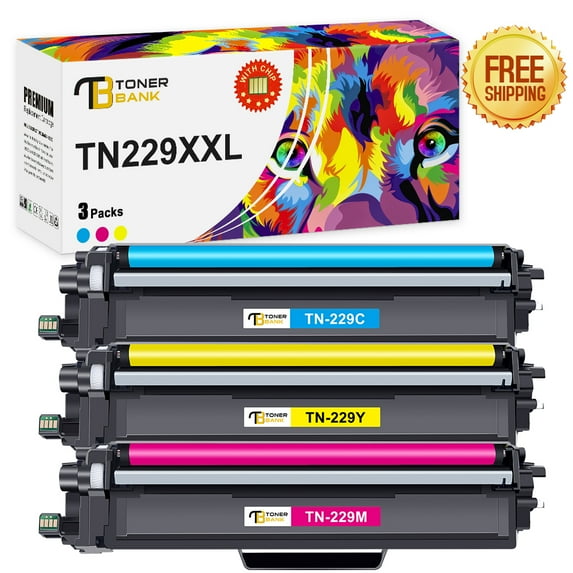 Toner Bank TN229XXL Toner Cartridge High Yield with Chip Compatible for Brother TN229XXL TN229XL TN229 MFC-L3780cdw MFC-L8395cdw HL-L3295cdw HL-L8245cdw (Cyan, Magenta, Yellow, 3-Pack)