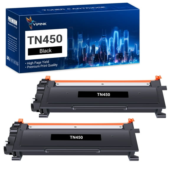 VIPink TN450 TN-450 Toner Cartridge Replacement Compatible for Brother TN450 TN420 HL-2135W 2230 2240D 2250DN 2270DW 2275DW 2280DW MFC-7240 7360N 7460DN DCP-7060D 7065DN Black 2-Pack