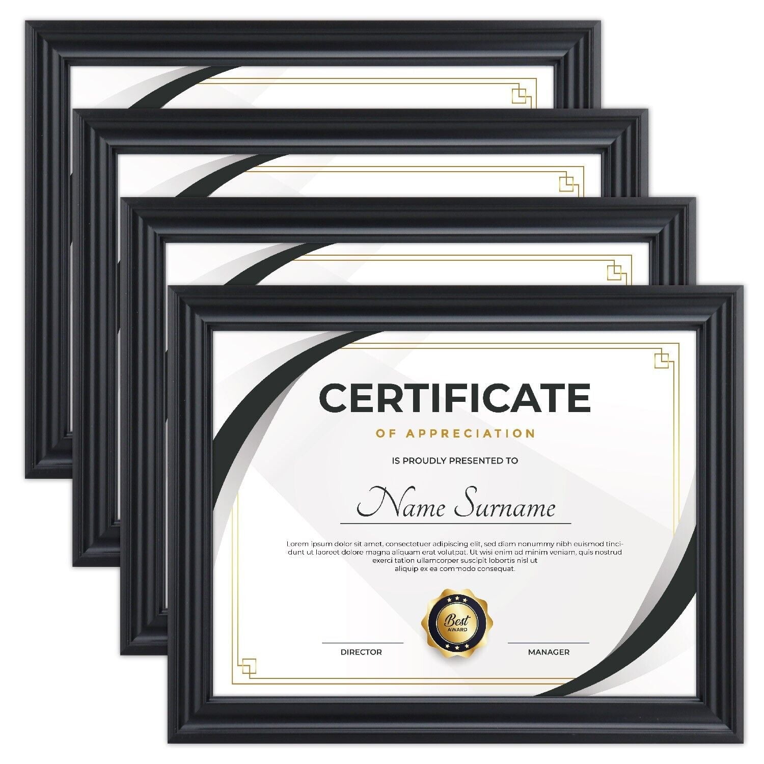 1-Opening 8.5 x 11 Picture Frames, Black, 4 Count