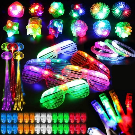 Toner Depot Glow LED Light-Up Rings Birthday Supplies, Neon Plastic, 78 Count