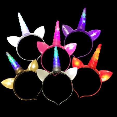 Toner Depot Luminous Unicorn Headbands with Flashing Lights, 6 Pack