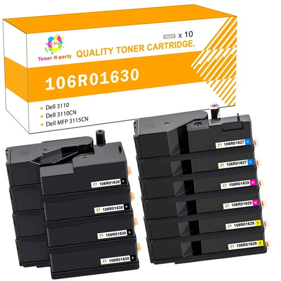 Toner H-Party 10-Pack Compatible Toner Cartridge for Xerox 106R01630 106R01627 106R01628 106R01629 Phaser 6000 6010 6010N, WorkCentre 6015V 4x Black, 2x Cyan, 2x Magenta, 2x Yellow