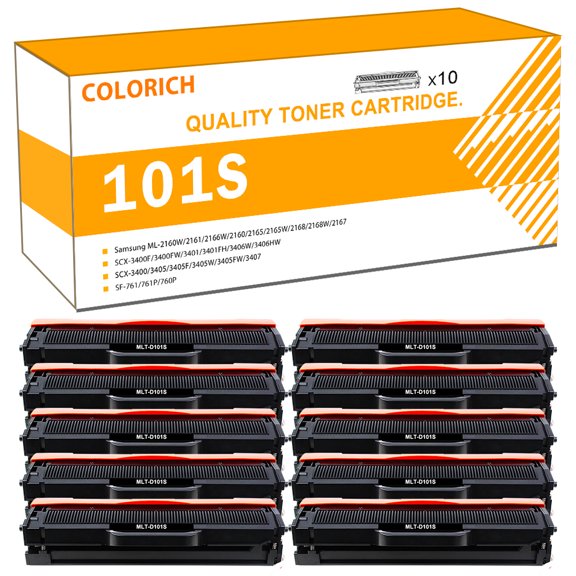 Colorich 10-Pack Compatible D101S 101S Toner Cartridge for Samsung 101S MLT-D101S SCX-3405 ML-2165 SCX-3400 SF-760P Printer Ink 10x Black