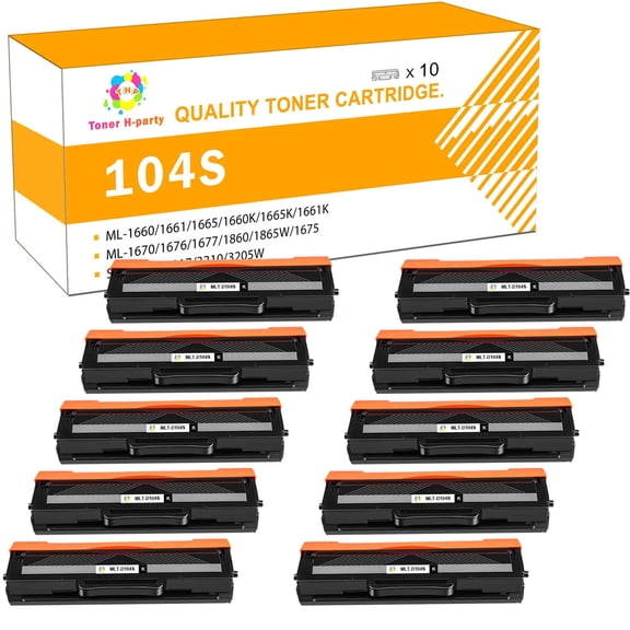 Toner H-Party 10-Pack Toner Cartridge Compatible for Samsung 104 104S MLT-D104S ML-1660 ML-1661 ML-1667 ML-1665 ML-1675 ML-1666 Printer Ink 10x Black