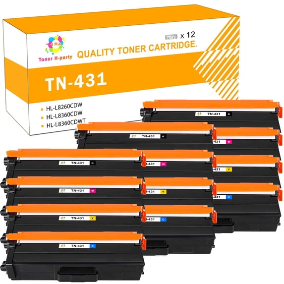 Toner H-Party 12-Pack Compatible Toner Cartridge for TN-431BK TN-431C TN-431M TN-431Y HL-L8260CDW L8360CDW L8360CDWT, MFC-L8610CDW L8900CD Printer Ink 3x Black, 3x Cyan, 3x Magenta, 3x Yellow