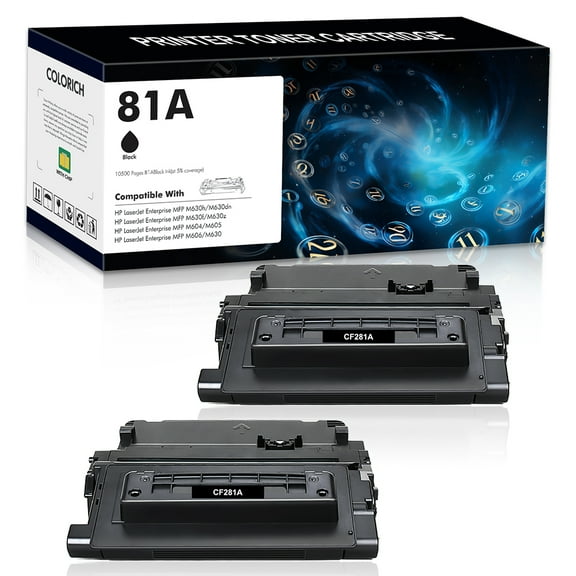 Colorich 2-Pack Compatible for 81A Toner Cartridge HP 81A CF281A CF281X 81X Enterprise MFP M606 M630h M630dn M605 M604 M604N M604DN M605N M605DN M605X M630 Black ink