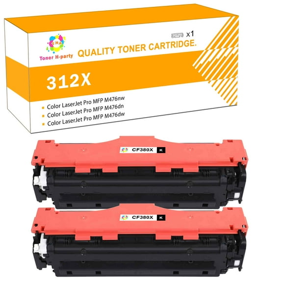 Toner H-Party 2-Pack Compatible Toner Cartridge for HP CF380X Color LaserJet Pro MFP M476nw M476dn M476dw Printer Ink Office Supplies 2x Black