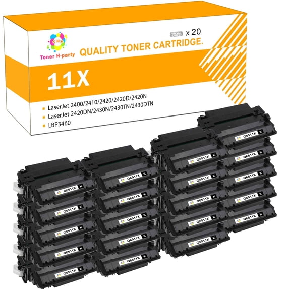 Toner H-Party 20-Pack Compatible Toner Cartridge Replacement for HP Q6511X LaserJet 2400 2410 2420 2420D 2420N 2420DN 2430N 2430TN 2430DTN Printer Ink Black