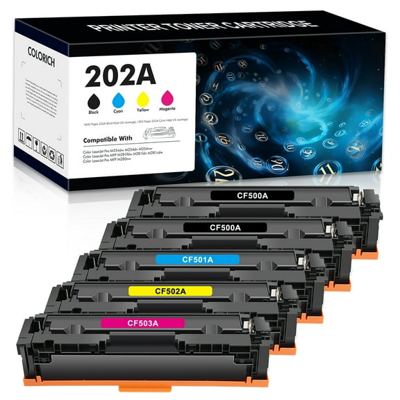 Colorich 202A Toner Cartridges Compatible for HP 202A 202X CF500A CF500X LaserJet Pro MFP M281fdw M281cdw M254dw M281fdn M281 M254 Printer Ink (Black Cyan Yellow Magenta, 5-Pack)