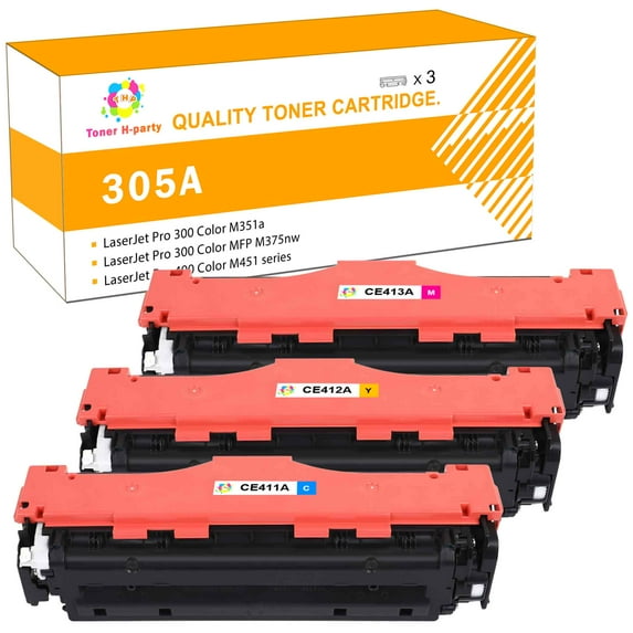 Toner H-Party 3-Pack Compatible Toner Cartridge for HP 305A CE410A Work with Pro 400 Color M451 MFP M475 CP2025 CM2320 Printer Ink (Cyan,Magenta,Yellow)
