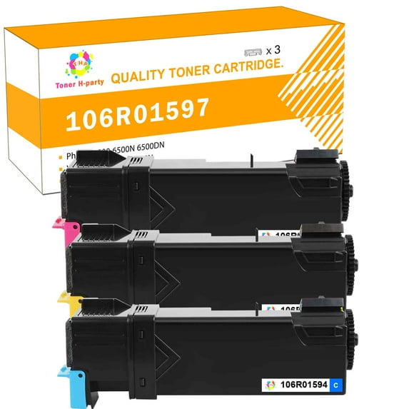 Toner H-Party 3-Pack Compatible Toner Cartridge Replacement for Xerox 106R01594 106R01595 106R01596 Phaser 6500 6500N 6500DN, WorkCentre6505 6505N 6505D Printer Ink Cyan, Magenta, Yellow