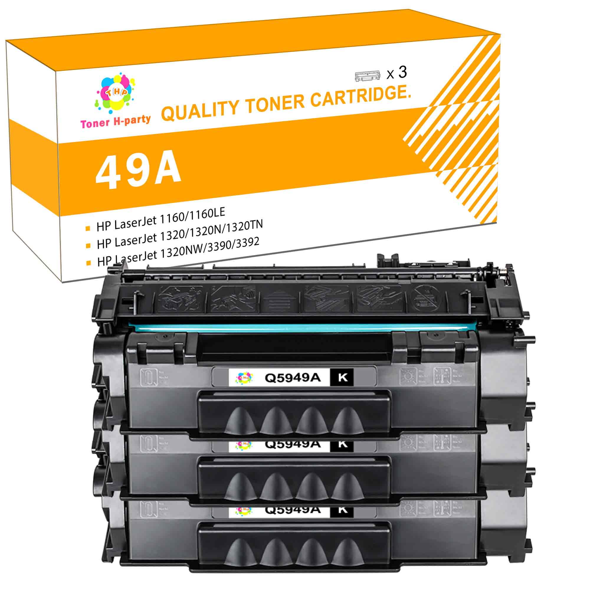 Toner H-Party 3-Pack Compatible Toner Cartridge for HP Q5949A 49A Work with 1160 1320 1320n 3390 3392 P2015n P2014 M2727nf MFP Printer Ink (Black)