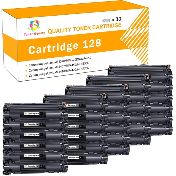 Toner H-Party 30-Pack Compatible Toner Cartridge Replacment for Canon 128 imageCLASS MF4550 MF4570DN MF4770N D530 D550 FAXFHONE L100 L190 Printer (Black)