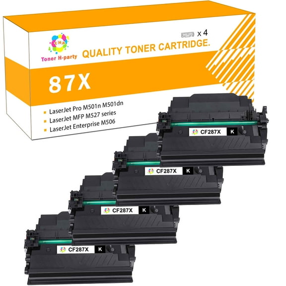 Toner H-Party 4-Pack Compatible 87X 87A Toner Cartridge for HP CF287X CF287A High Yield M506 M506dn M506n M506x LaserJet Pro M501n M501dn LaserJet Enterprise MFP M527dn M527f Black