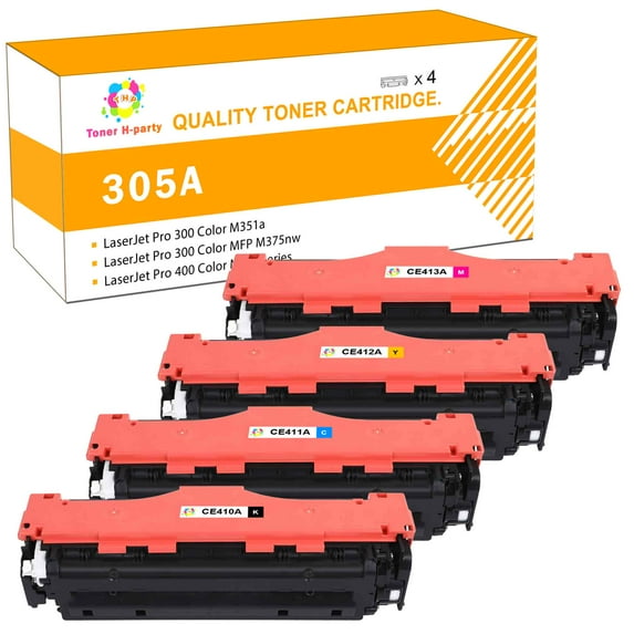 Toner H-Party 4-Pack Compatible Toner Cartridge for HP 305A CE410A Work with Pro 400 Color M451 MFP M475 CP2025 CM2320 Printer Ink (Black,Cyan,Magenta,Yellow)