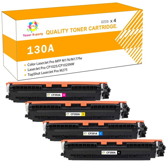 Toner H-Party 4-Pack Compatible Toner Cartridge for HP CF350A CF351A CF353A CF352A Color LaserJet Pro MFP M176 M177fw, LaserJet Pro CP1025 CP1025NW, MFP M175A M175NW Black, Cyan, Magenta, Yellow