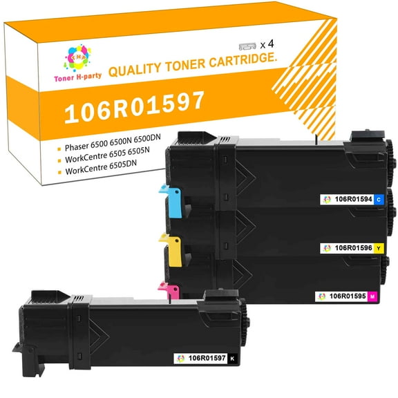 Toner H-Party 4-Pack Compatible Toner Cartridge for Xerox 106R01597 106R01594 106R01595 106R01596 Use with Phaser 6500 6500N 6500DN, WorkCentre 6505 6505N 6505D Printer Black, Cyan, Magenta, Yellow