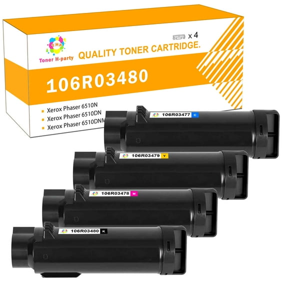 Toner H-Party 4-Pack Compatible Toner Cartridge for Xerox 106R03480 106R03477 106R03479 106R03478 Phaser 6510N WorkCentre 6515N Printer (Black,Cyan,Magenta,2*Yellow)