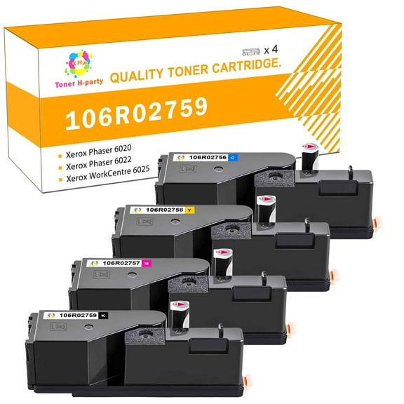 Toner H-Party 4-Pack Compatible Toner Cartridge for Xerox 106R02759 Phaser 6020 6022, WorkCentre 6025 6027 Printer (Black Cyan Magenta Yellow)