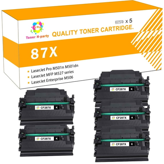 Toner H-Party 5-Pack Compatible 87X 87A Toner Cartridge for HP CF287X CF287A High Yield M506 M506dn M506n M506x LaserJet Pro M501n M501dn LaserJet Enterprise MFP M527dn M527f Black