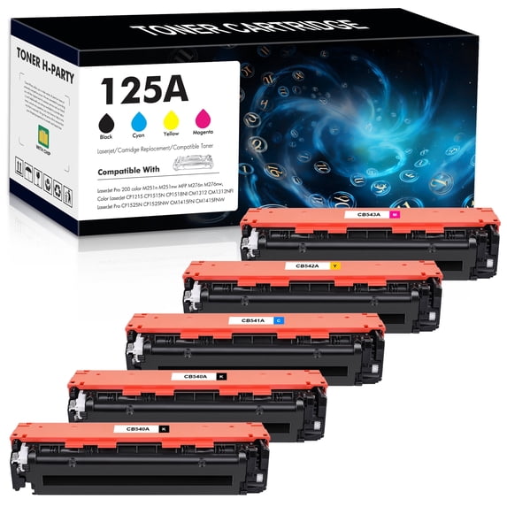 Colorich 5-Pack Compatible HP 125A Toner Cartridge for HP CB540A CB541A CB542A CB543A Pro CP1525N CP1525NW M251n M251nw MFP M276n M276nw CP1215 CP1515N