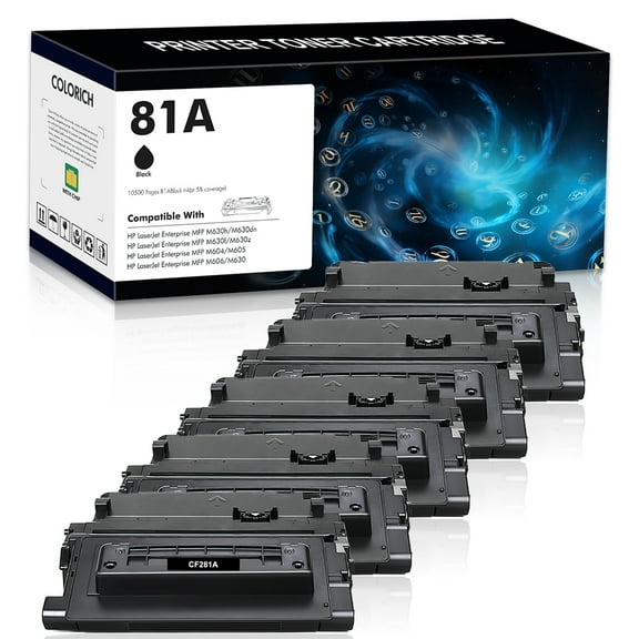 Colorich 5-Pack Compatible M604 Toner Cartridge for HP 81A CF281A 81X CF281X Enterprise MFP M605N M605DN M605X M630 M606 M605 M604 M604N M604DN M630h M630dn Black Printer ink